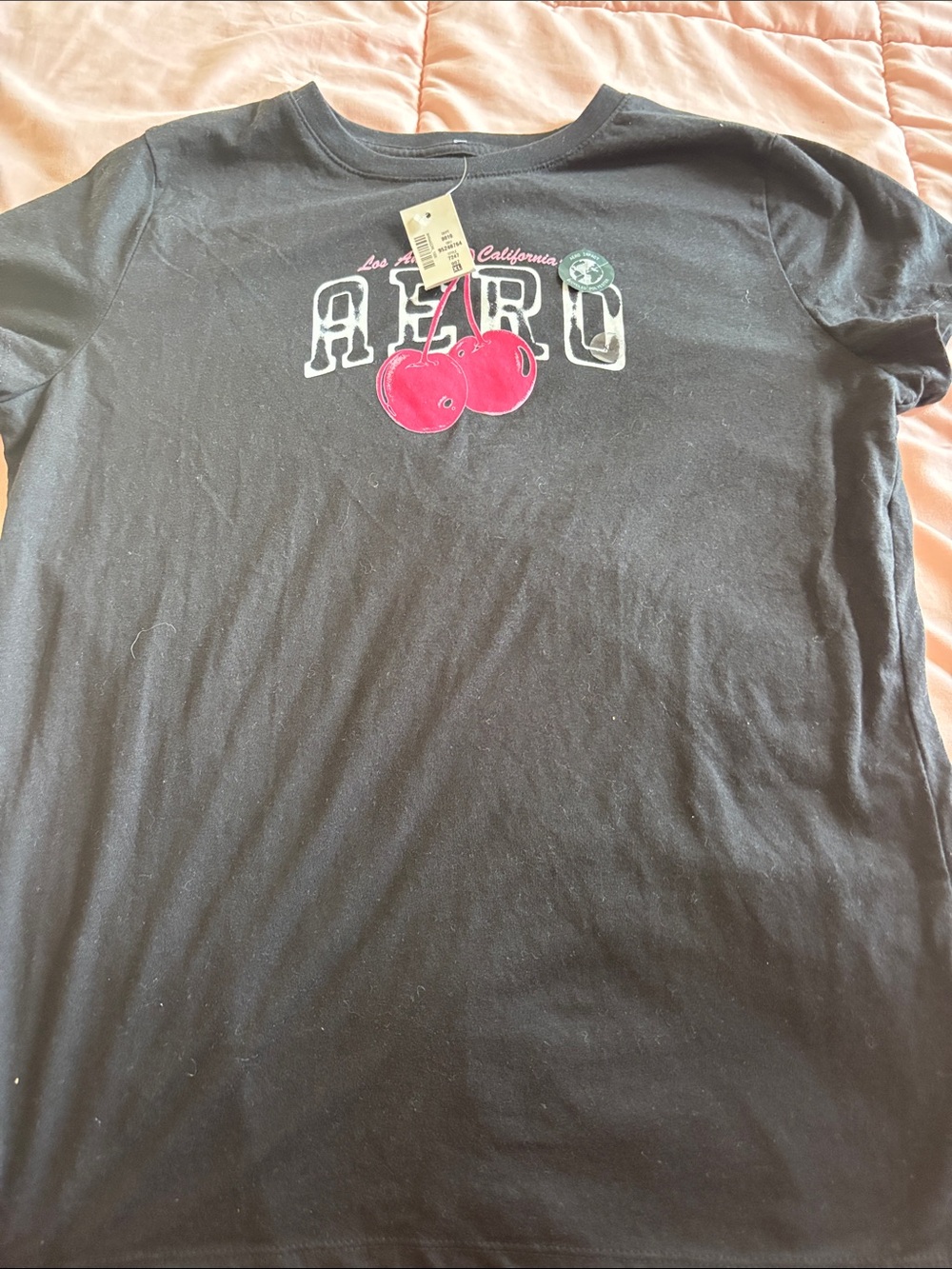 Aeropostale Black Tee with Red Cherry Graphic